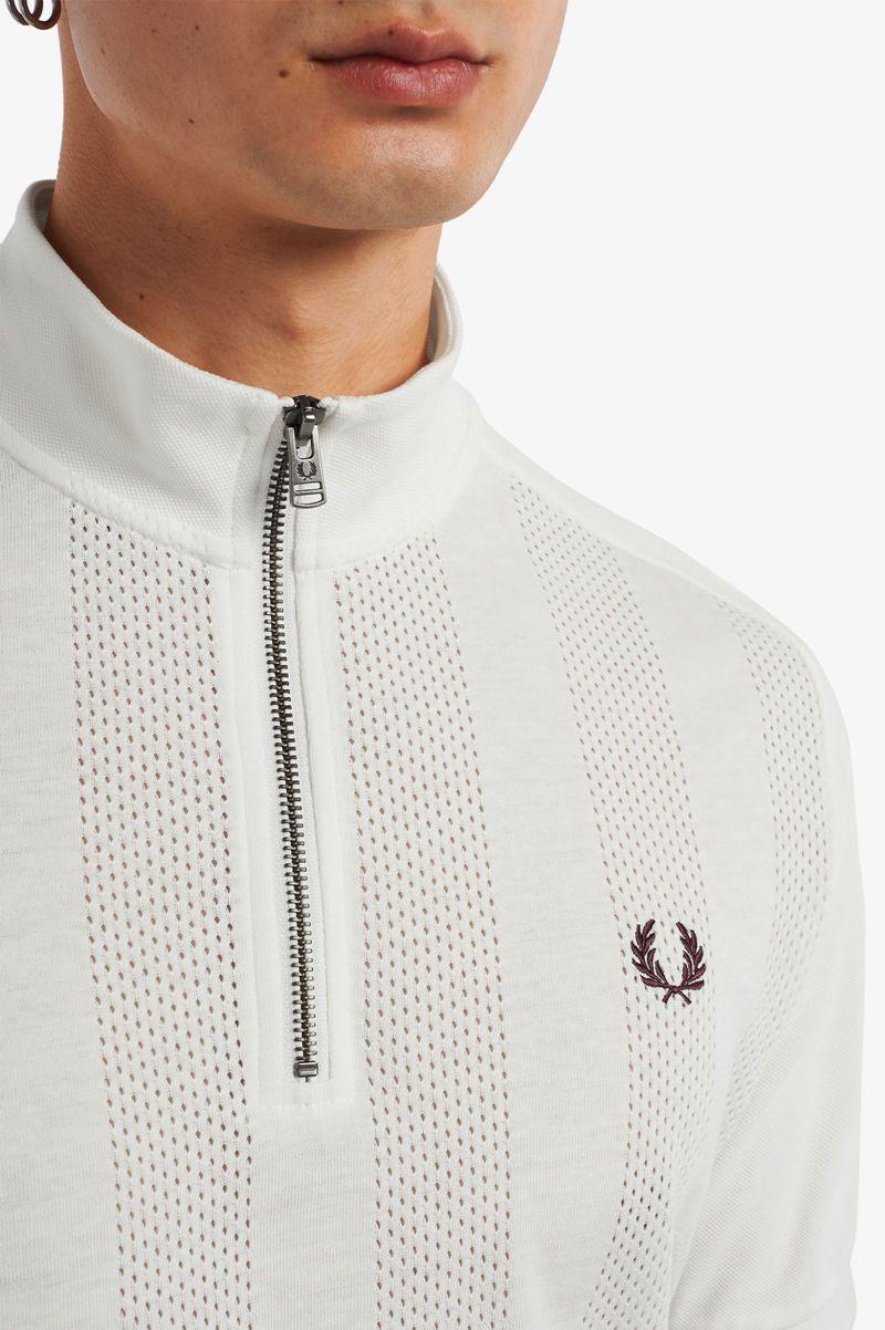 White Fred Perry Zip Neck Raglan Sleeve Polo Men's Shirts | PH 1550MQZA